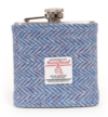 HARRIS TWEED 6OZ HIP FLASK - BLUE HERRINGBONE